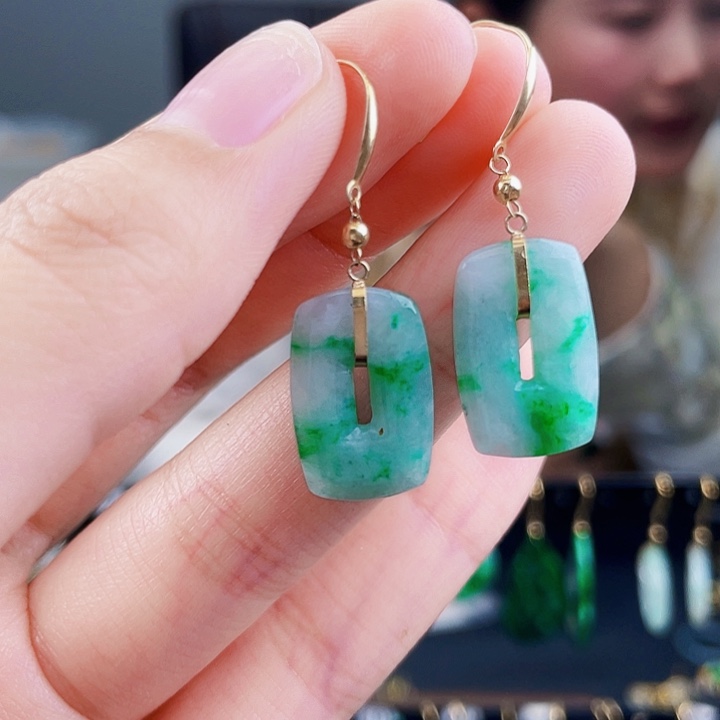 翡翠耳饰18K金镶嵌饰品