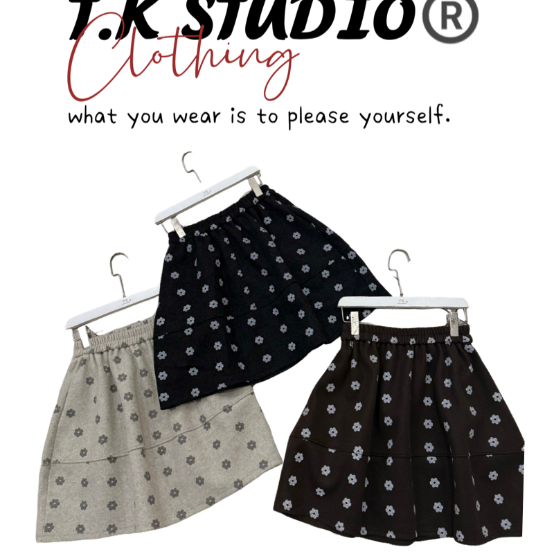 T.K<梅花五分裙>日系五分裙毛呢显瘦阔版洋气高腰裙子