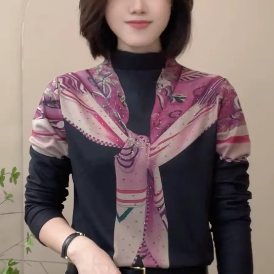 秋季新款时尚洋气长袖T恤显瘦减龄设计感休闲百搭宽松打底衫上衣