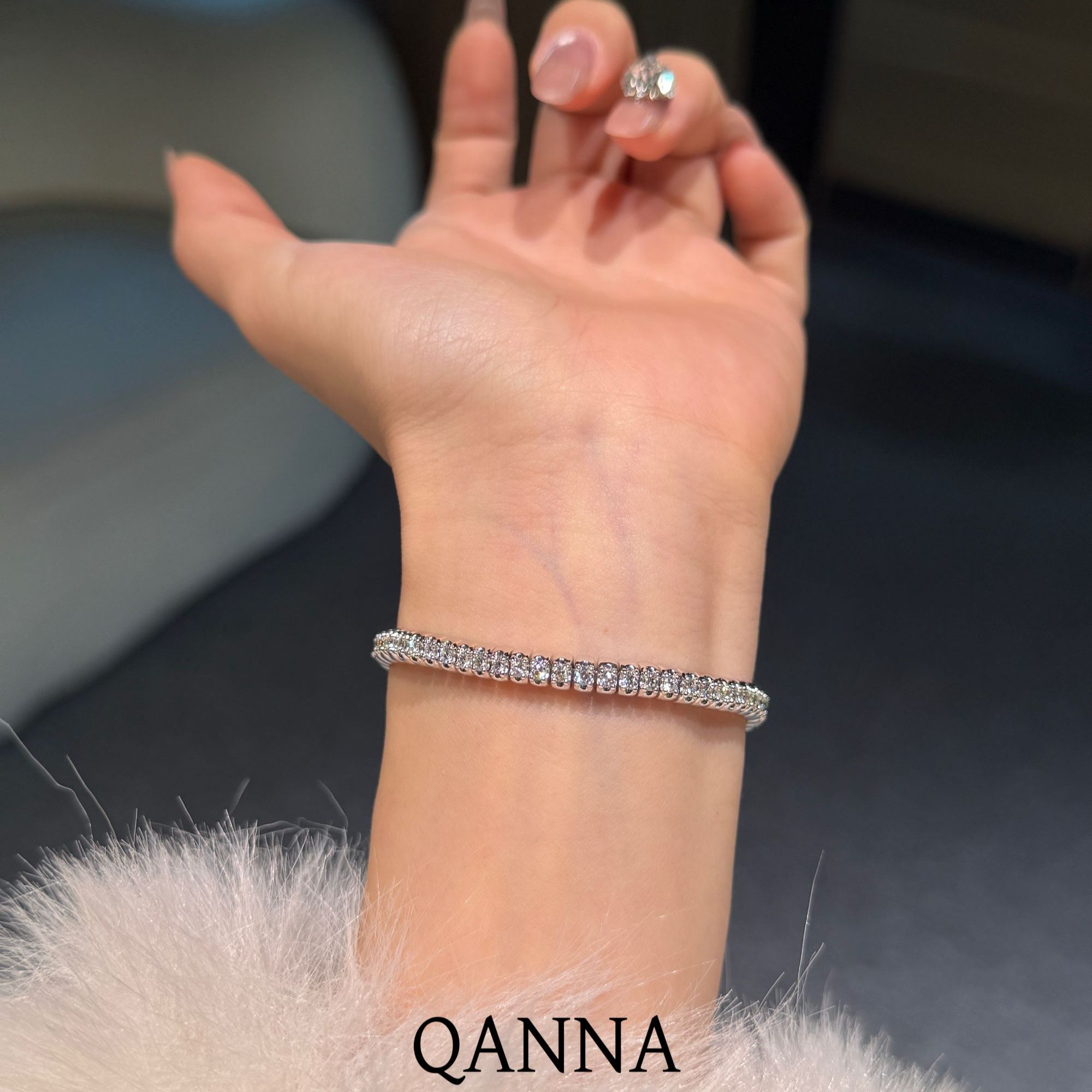 QANNA【满钻弹簧】【豪华重金版】天然钻石奢华晚宴款钻石手圈手链AY