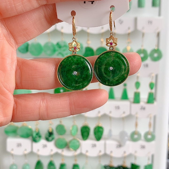 翡翠耳饰18K金镶嵌翡翠