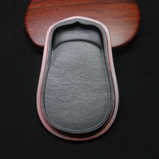 水舷坑细水波纹蝉形细腻透底水波素工歙砚12.1×7.4×1.9cm