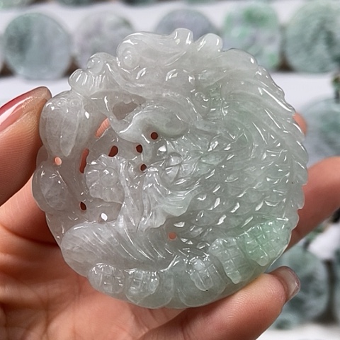 翡翠颈饰未镶嵌如意冰龙鱼两面工福利
