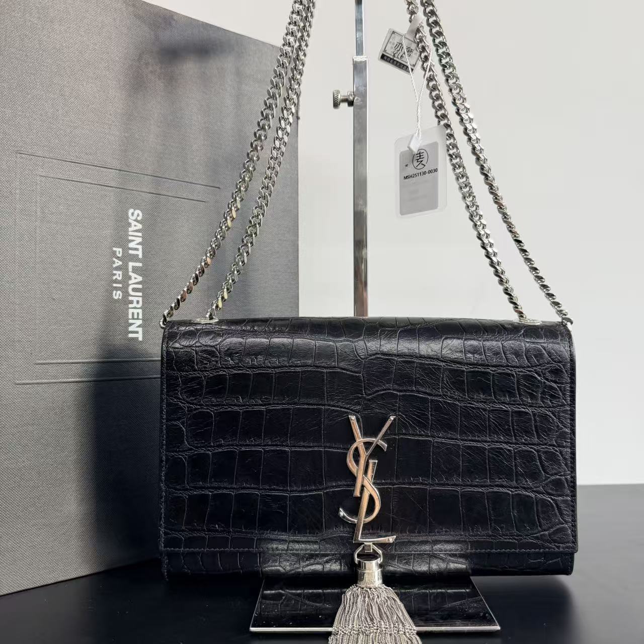 99新 YSL/圣罗兰 【TVB识货】ysl 黑银鳄压流苏中号 单肩斜挎包