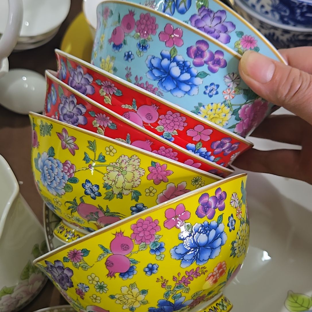 碗微瑕4.5寸6个珐琅彩万花66666