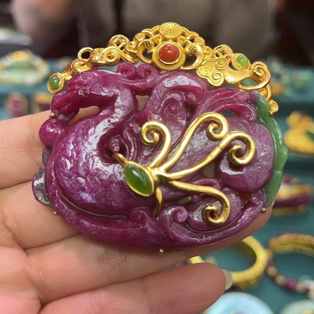 银S925镀金镶嵌吊坠(不含链)红宝石