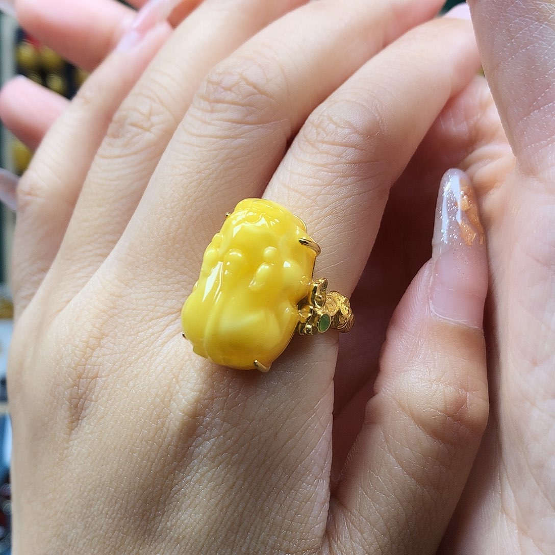 蜜蜡银S925镶嵌戒指戒指