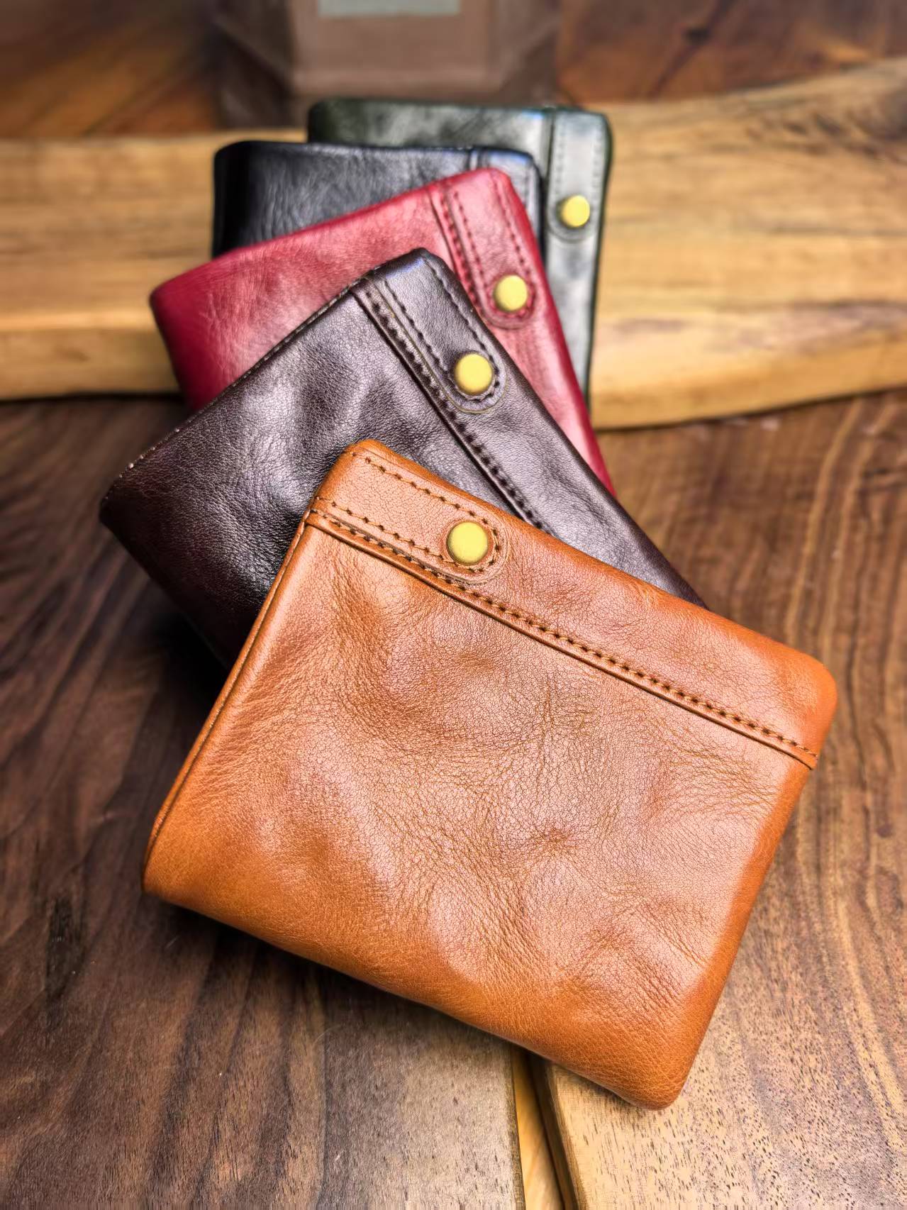 百搭皮钱包简约卡包短款钱包手工刺绣车缝线短款钱包