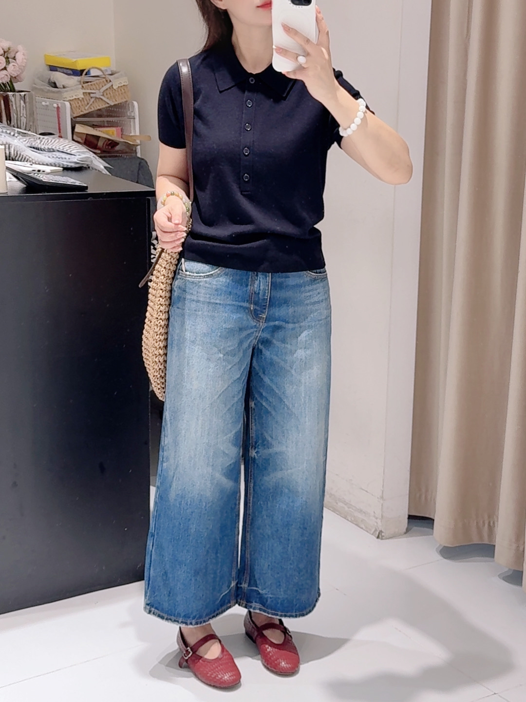 欧货休闲宽松舒适九分直筒牛仔裤