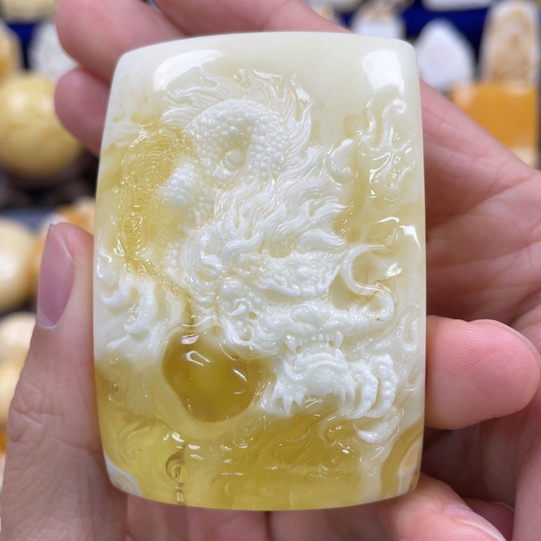 蜜蜡裸石未镶嵌琥珀蜜蜡龙牌吊坠