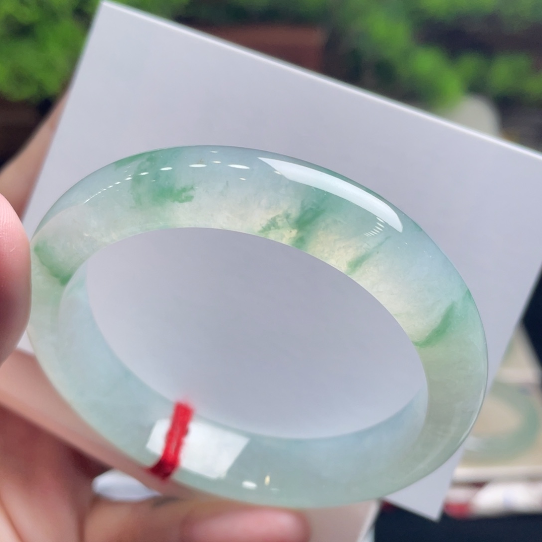 翡翠未镶嵌手镯54夏日 落雨衫 绝美起光 