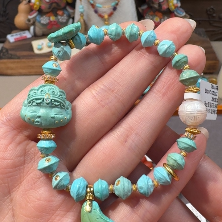 绿松石18K金镶嵌手串公主象