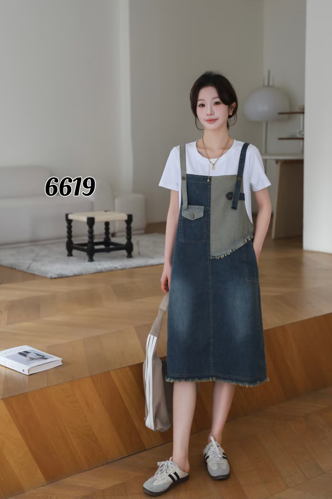 复古工装牛仔背带裙显瘦开叉连衣裙小众设计春秋夏季