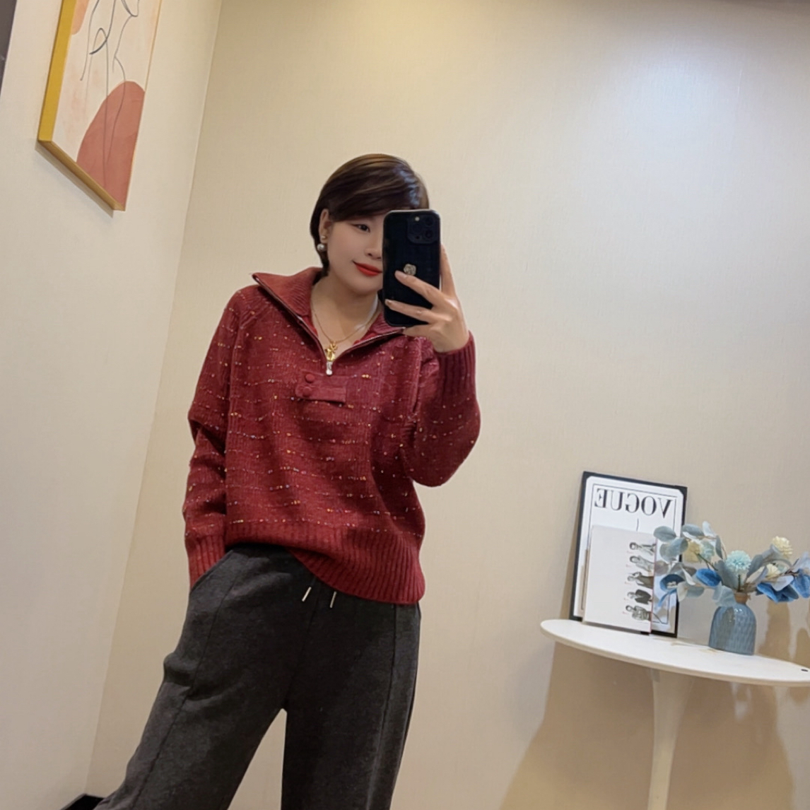 秋冬新款时尚翻领拉链亮片羊毛553