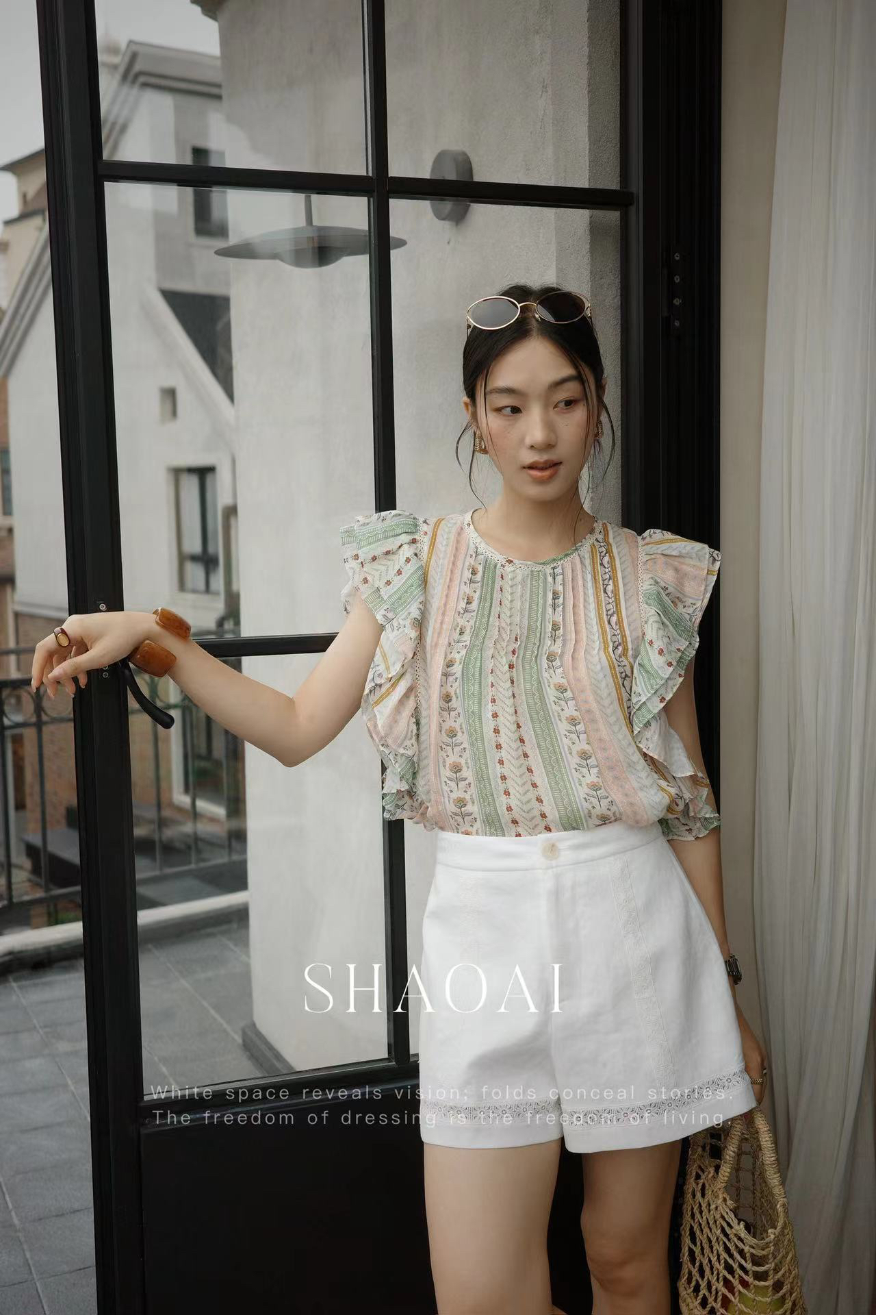 夏季新款女飞飞袖亚麻减龄百搭休闲衬衫