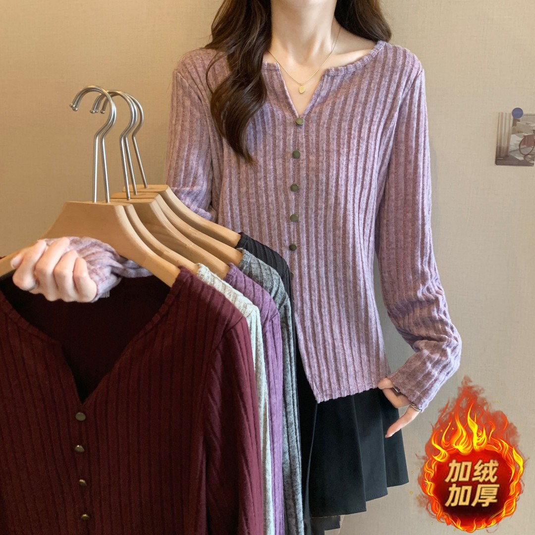 加绒加厚85-220斤大码胖mm减龄修身针织打底衫女秋冬季内搭上衣