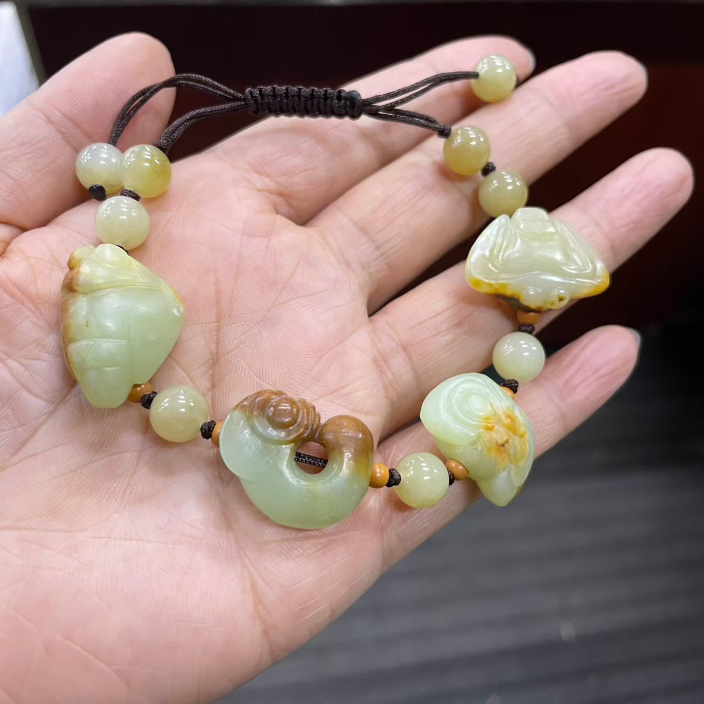 河磨玉仿古件手链天然玉石手工雕刻