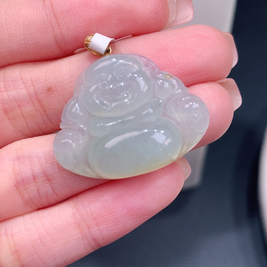 颈饰18K金镶嵌翡翠洒金佛公