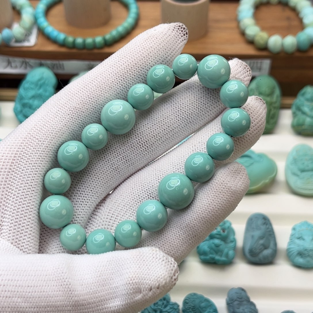 绿松石未镶嵌珠宝奇石精品圆珠手串