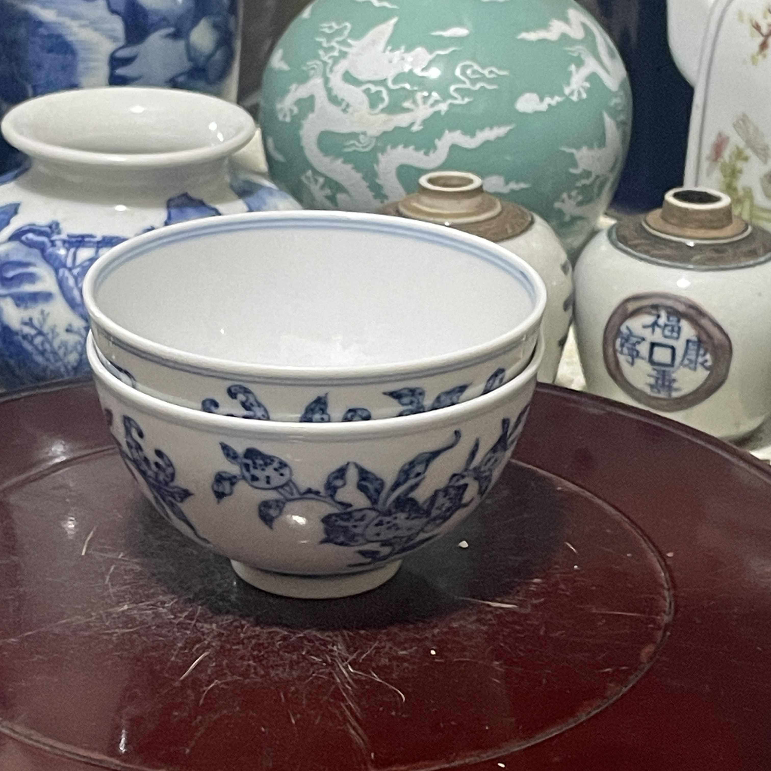 青花三多杯子2个