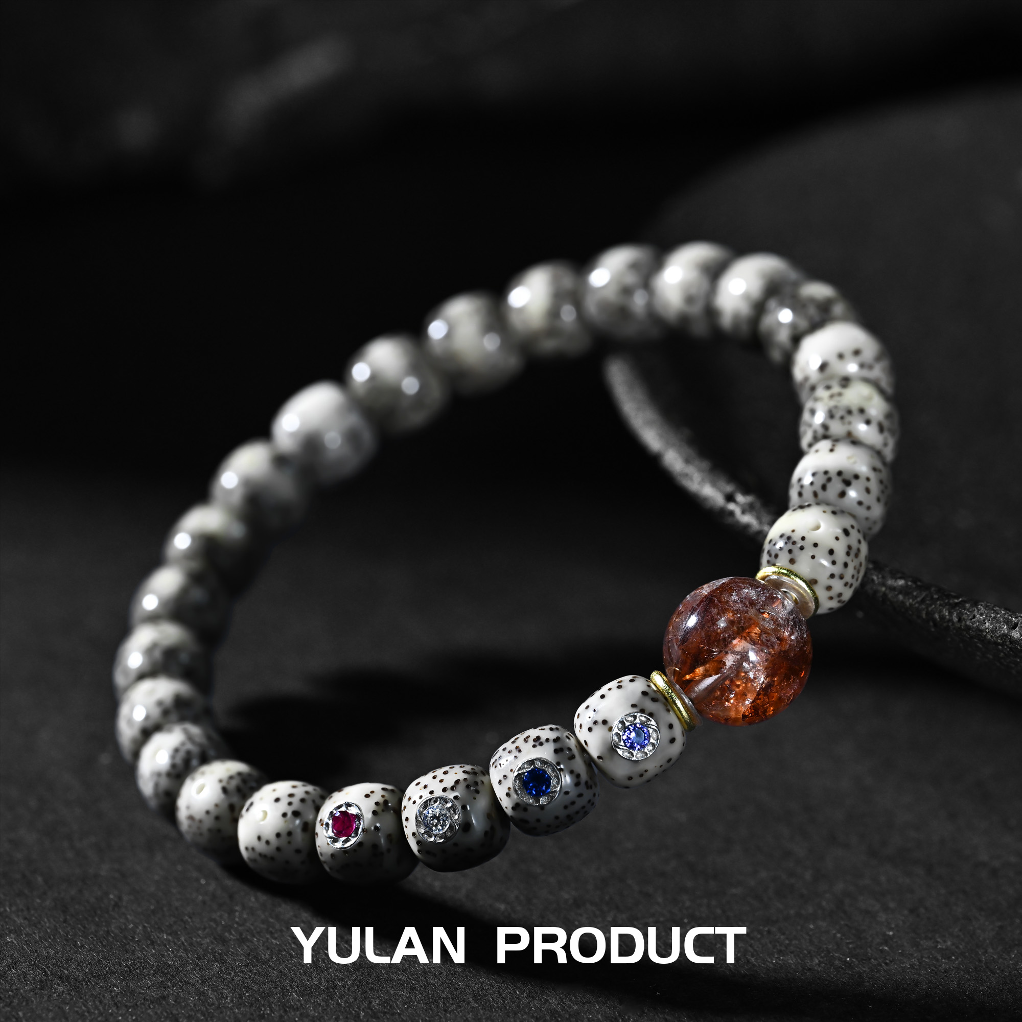 钰澜文玩星月菩提-9*8冰透四钻镶嵌+圆珠搭配款-精工百搭