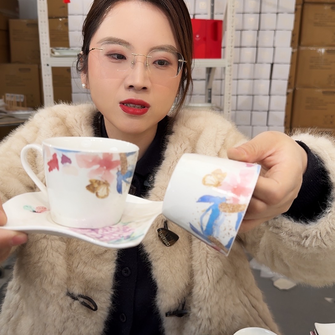 骨瓷咖啡杯220ml2个外贸尾单