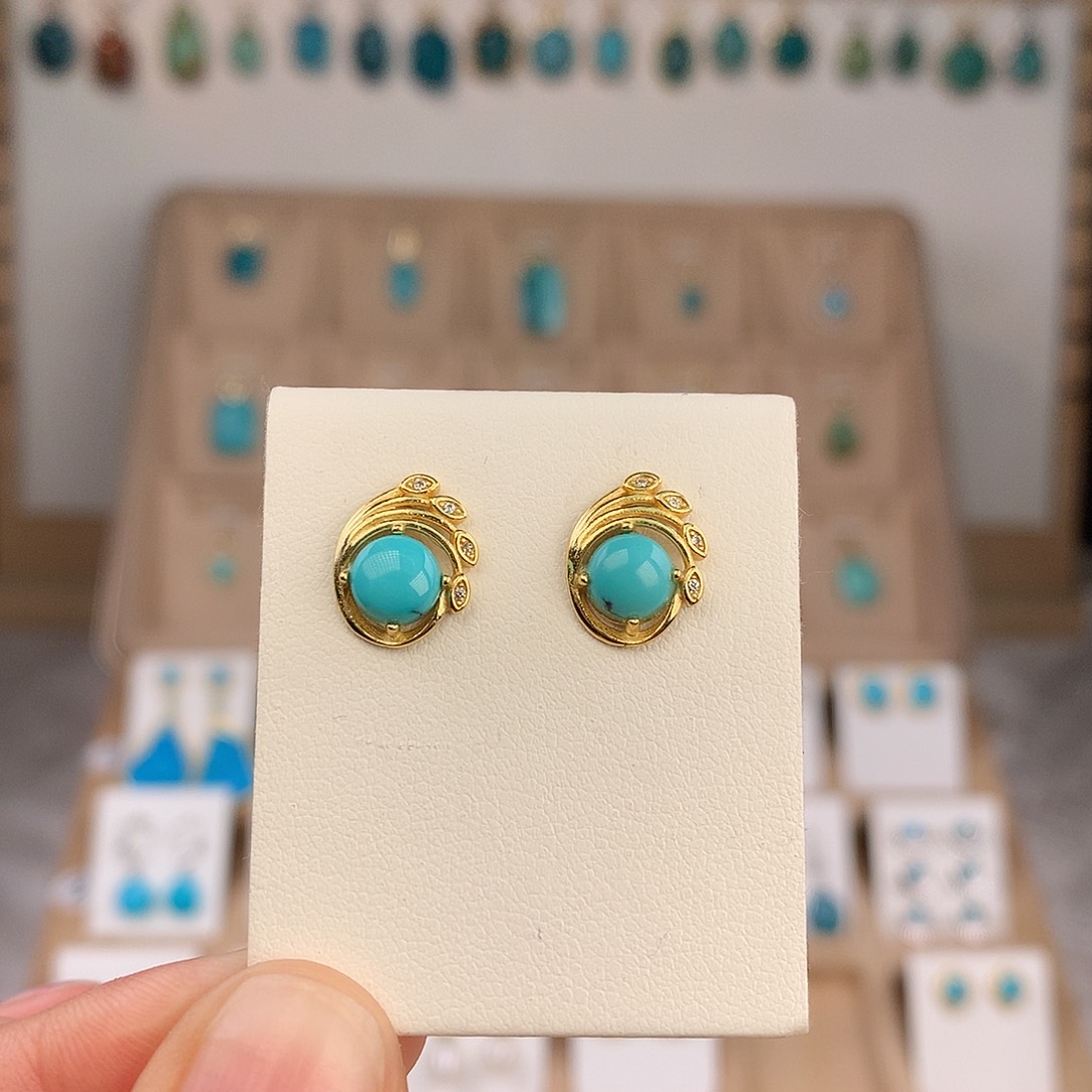 绿松石银S925镶嵌耳饰