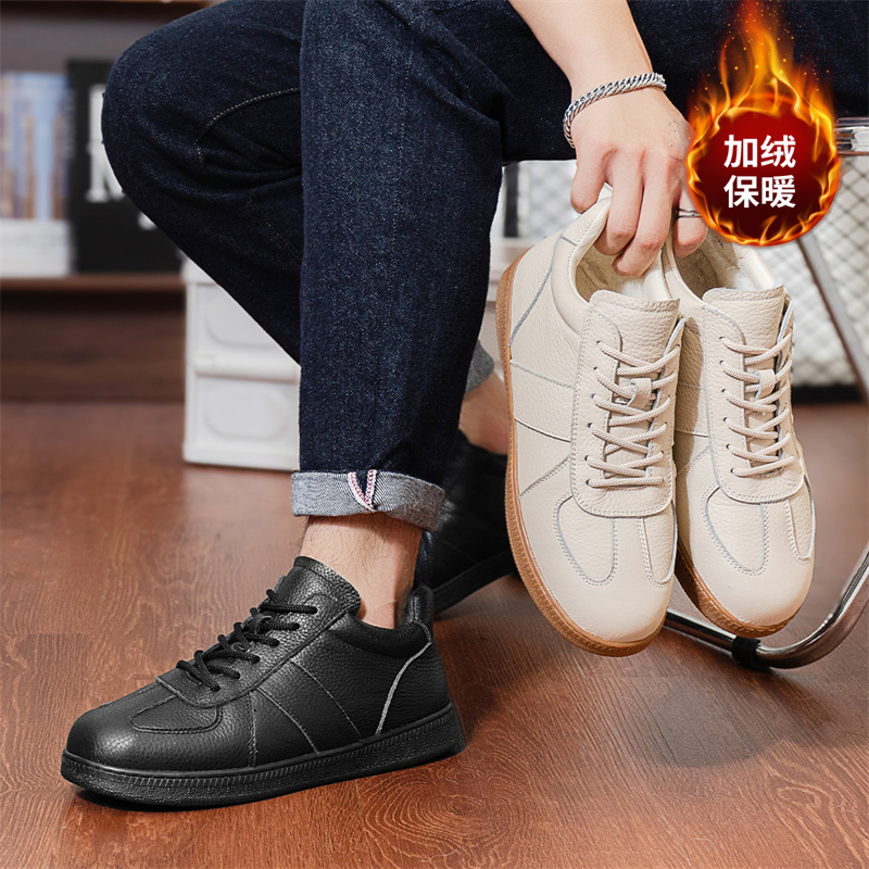 【头层牛皮】真皮百搭休闲皮鞋冬季英伦风男士皮鞋冬季棉鞋加绒高帮