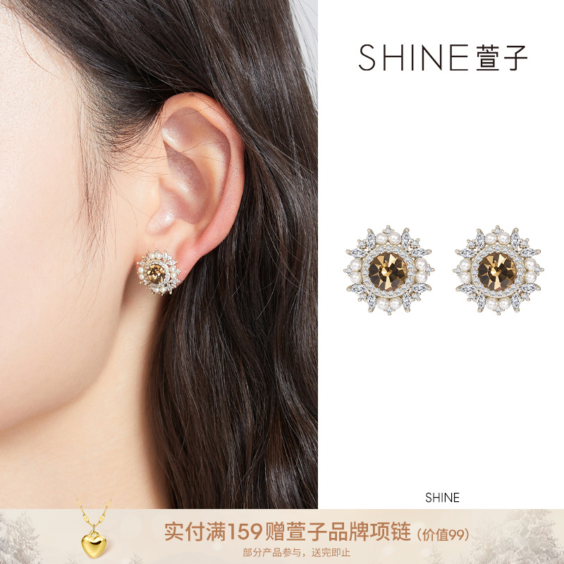 纯铜合成锆石耳饰 萱子奢华小众耳环秋冬配色高雅浪漫吸睛