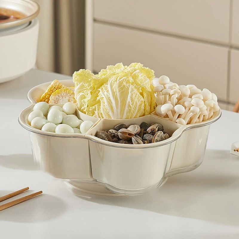 轻奢简约旋转火锅拼盘双层蔬菜水果分格洗菜备菜收纳旋转盘