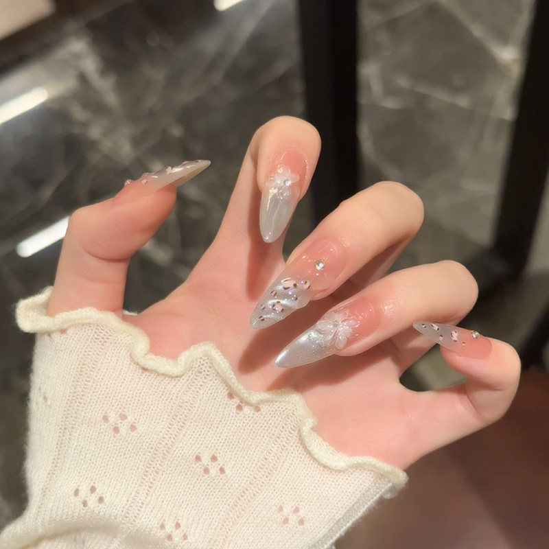 【珍你Jennie】纯手工穿戴甲长杏仁简约粉色豹纹猫眼辣妹