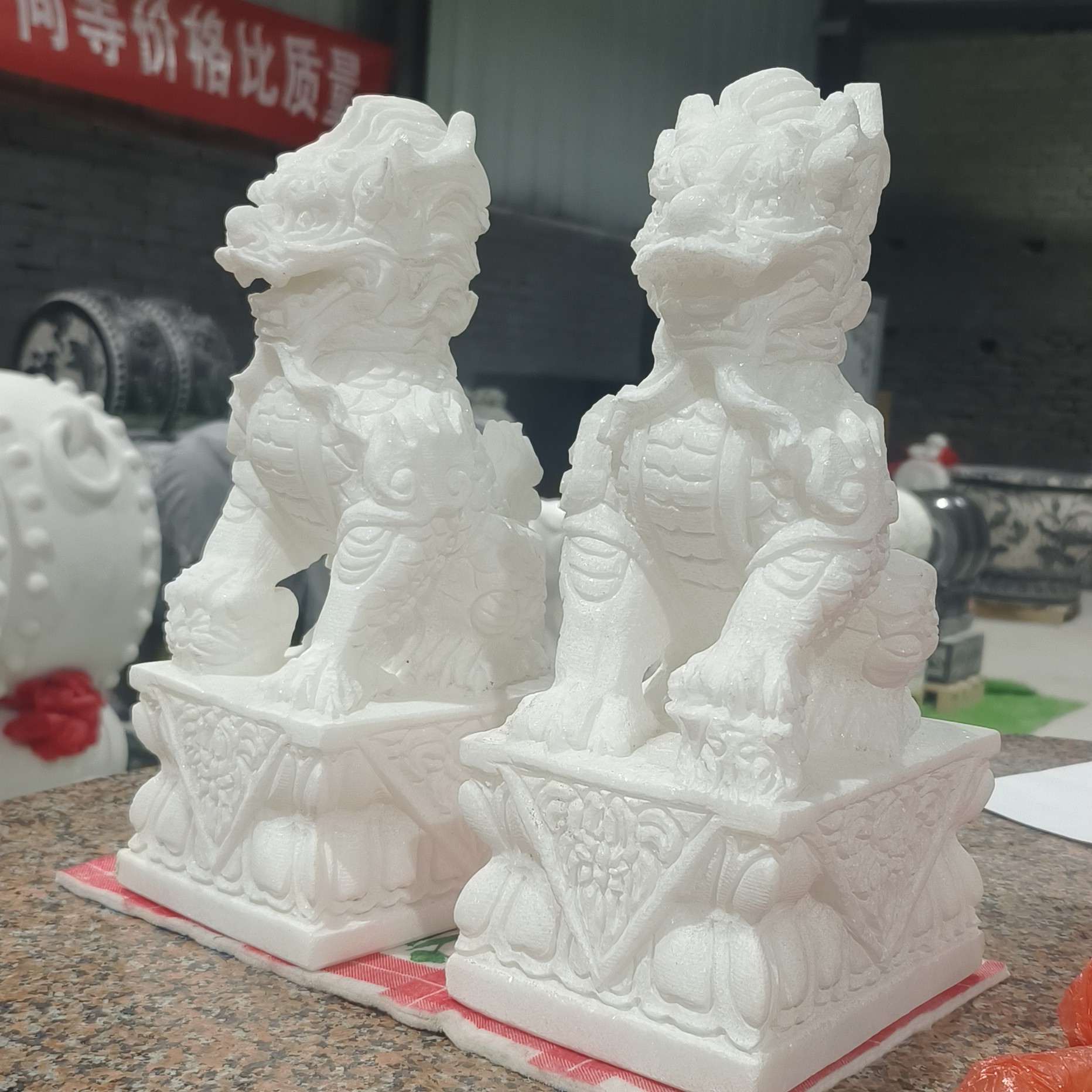 石雕麒麟30高汉白玉小麒麟一对青石麒麟玄关雕刻摆设