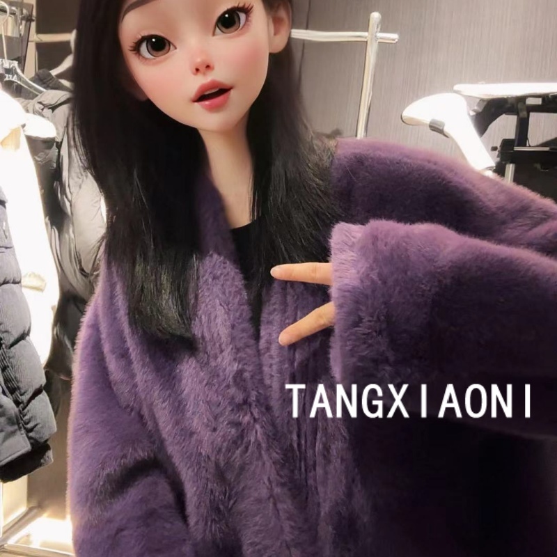 5店 米米自留【梦幻紫黑水晶球】慵懒大版毛毛绑带草草潮牌女装