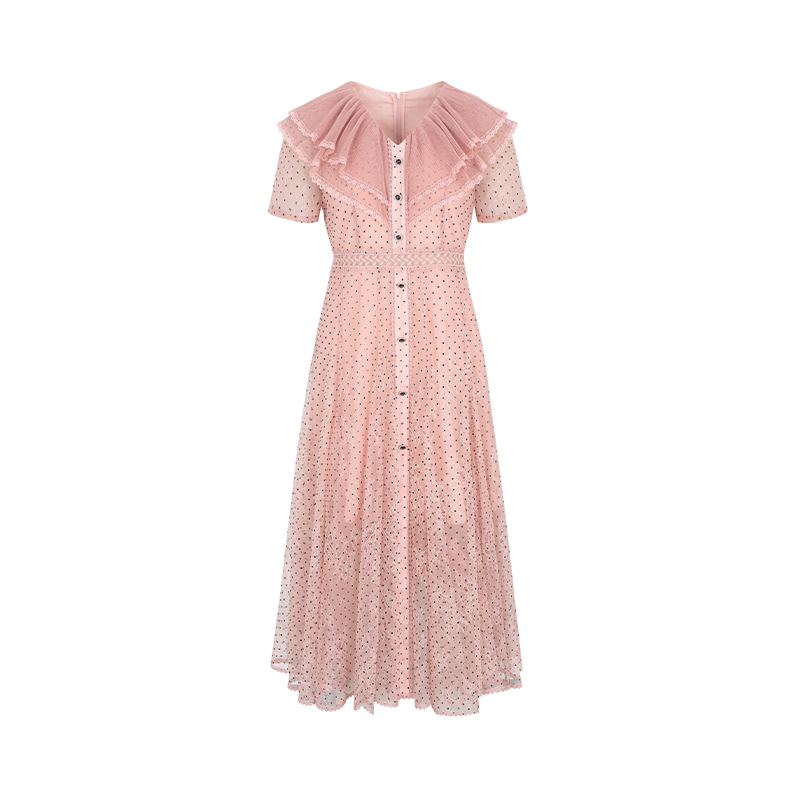 【媛媛女王专属】商场同款新品荷叶边领优雅蕾丝连衣裙N195A32094