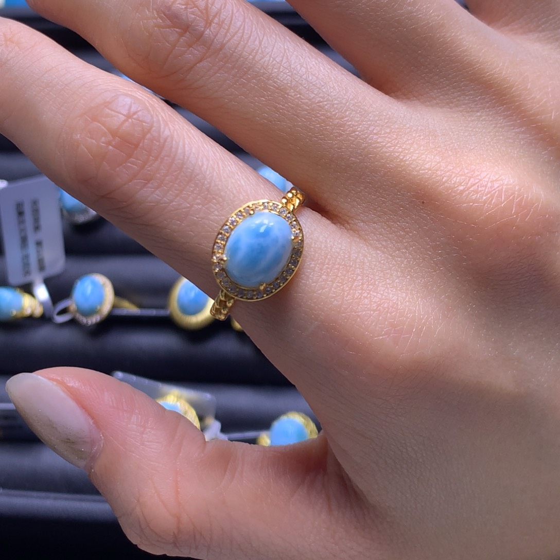 针钠钙石（海纹石）未镶嵌戒指蛋面戒指色差略异