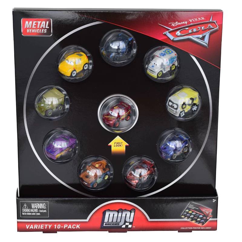 美泰MINI赛车总动员系列迷你小车10辆装FLG72合金车CARS3闪电麦昆