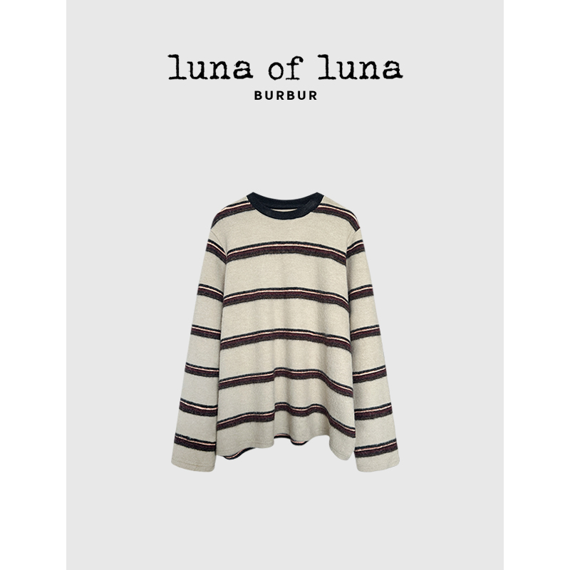 撞色条纹圆领 磨毛长袖常规款T恤 SY00638