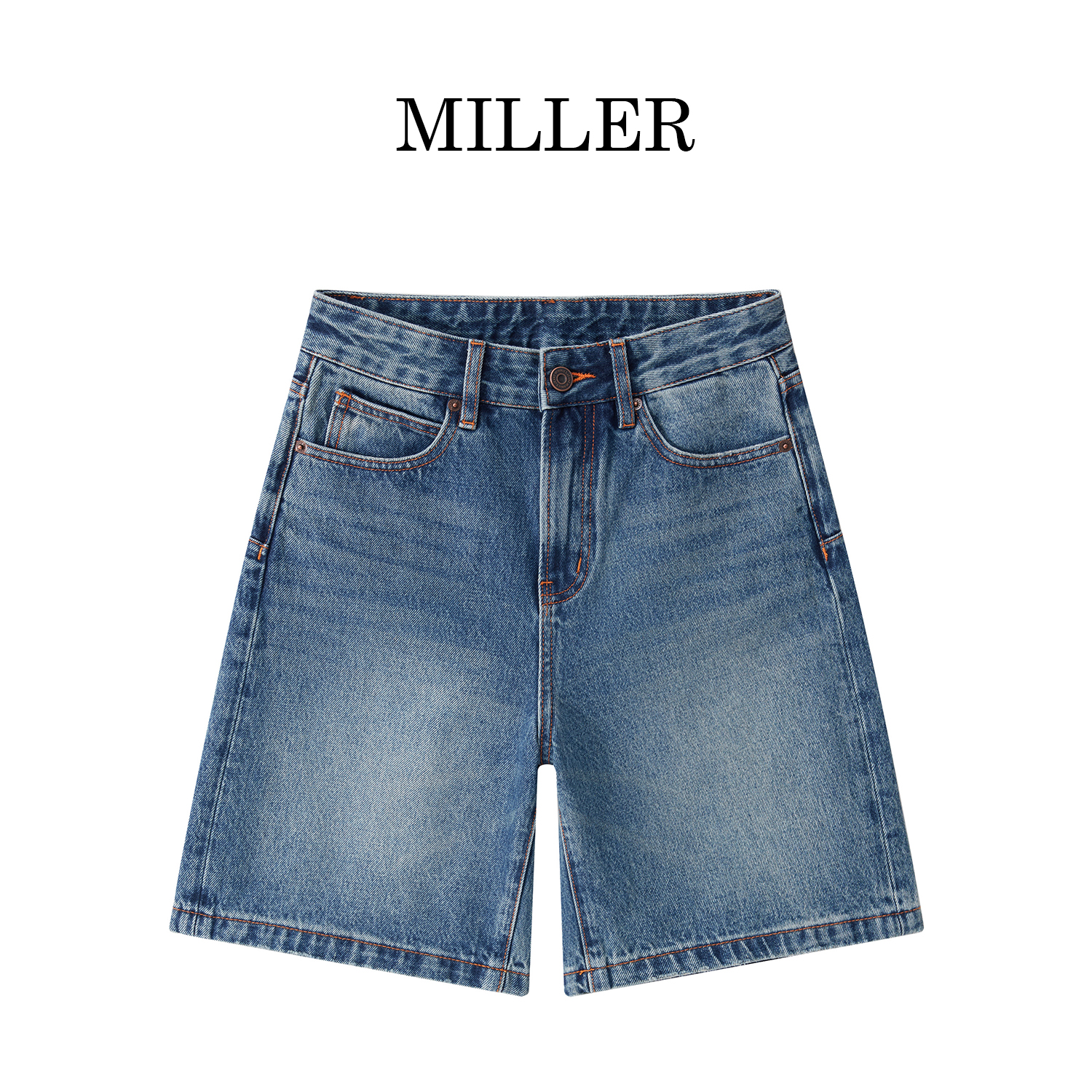 MILLER [星澜]夏百搭进口面料复古宽松牛仔裤休闲牛仔中裤-D7038