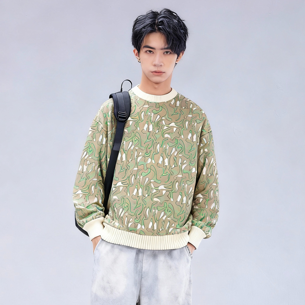 男童圆领秋冬卫衣中大童时尚迷彩套头衫