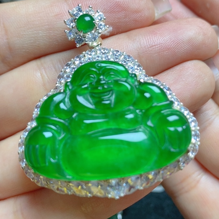 翡翠挂件银S925镶嵌佛公
