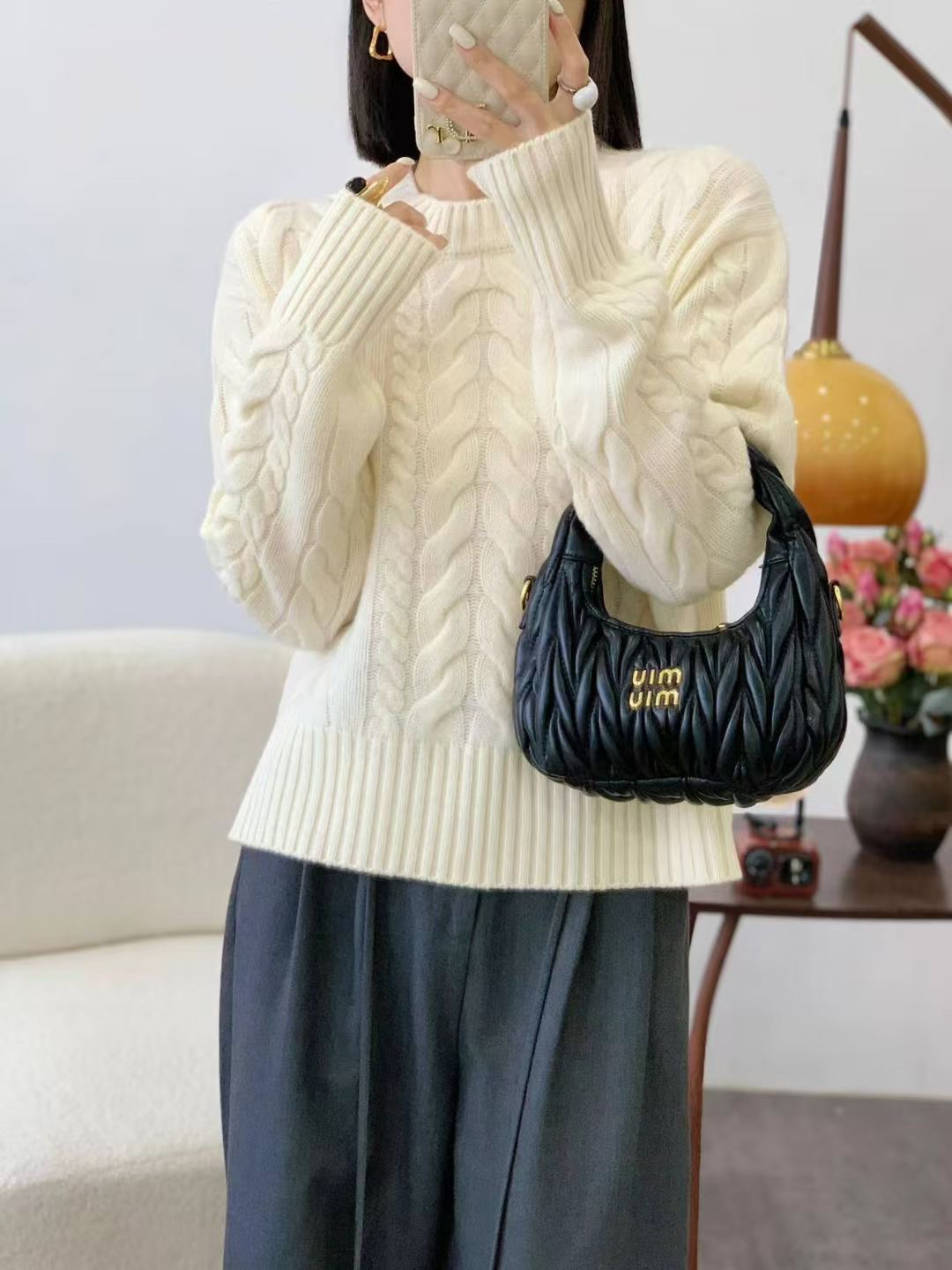 简约圆领手工编织麻花衫百搭加厚毛衣