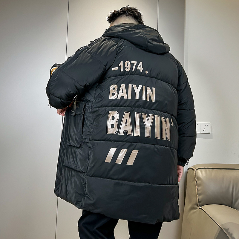 胖呼呼大码长款棉服男冬季新款加厚保暖胖子棉衣防寒棉袄外套潮男