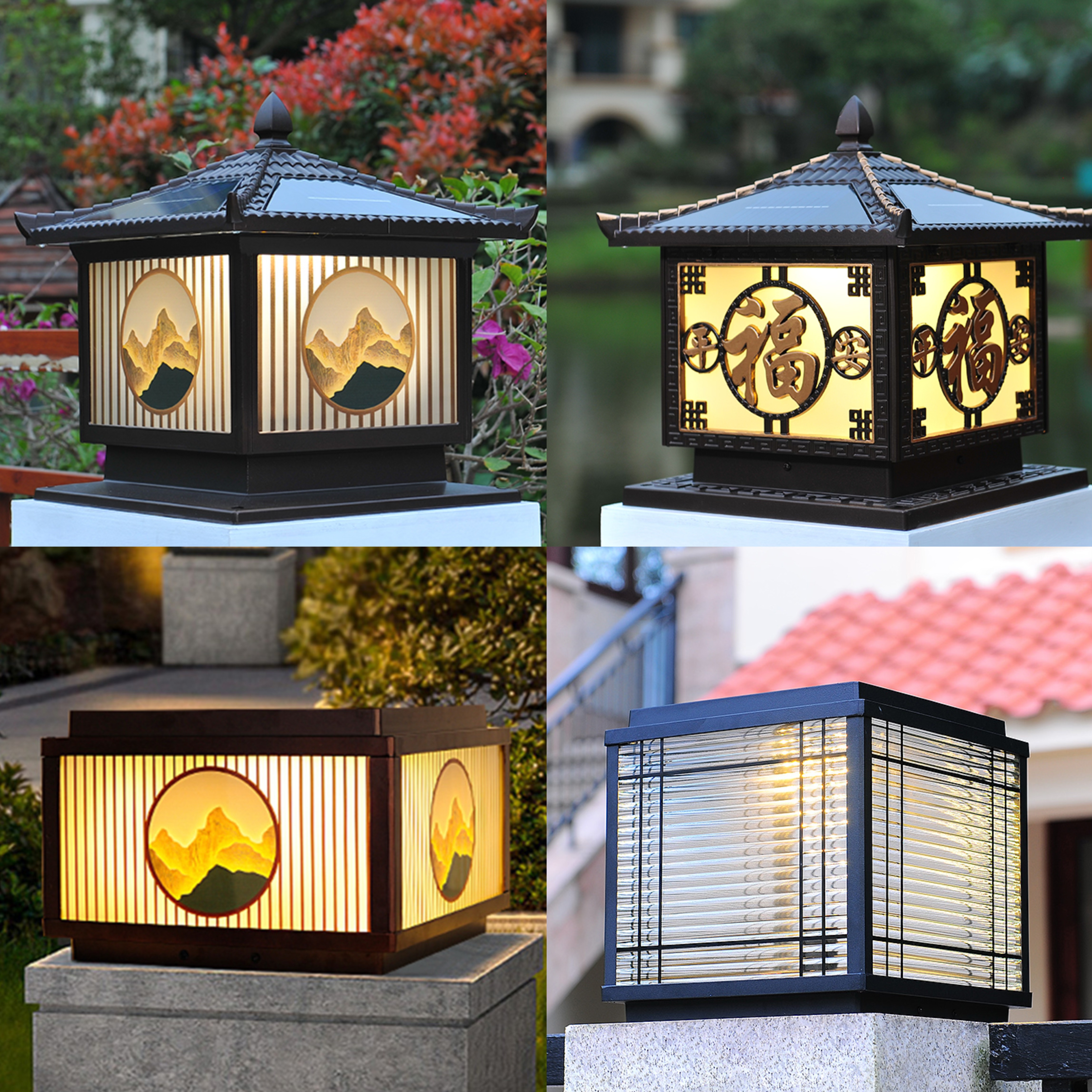 （拍一发二）太阳能户外防水柱头灯家用别墅庭院入户两侧门庭围墙灯