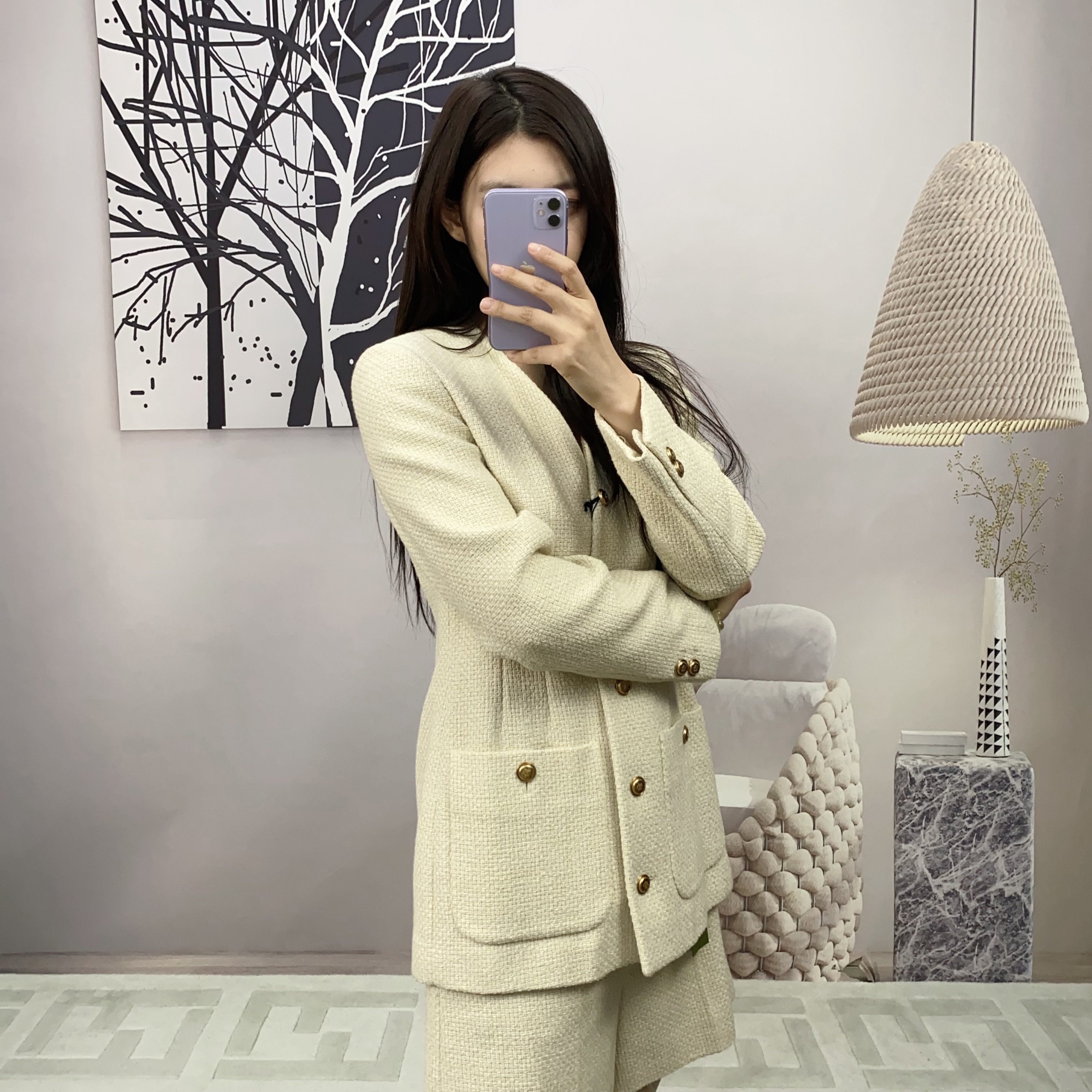 95新 GUCCI/古驰 麦殿/毛线套装42码米色/230310QZFYW29