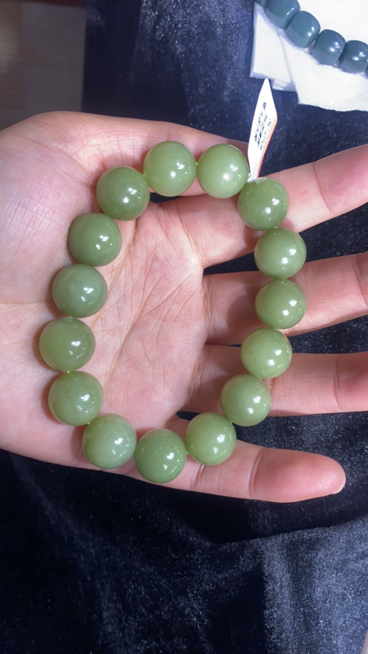 纯天然和田玉新疆若羌青黄口卡14圆珠