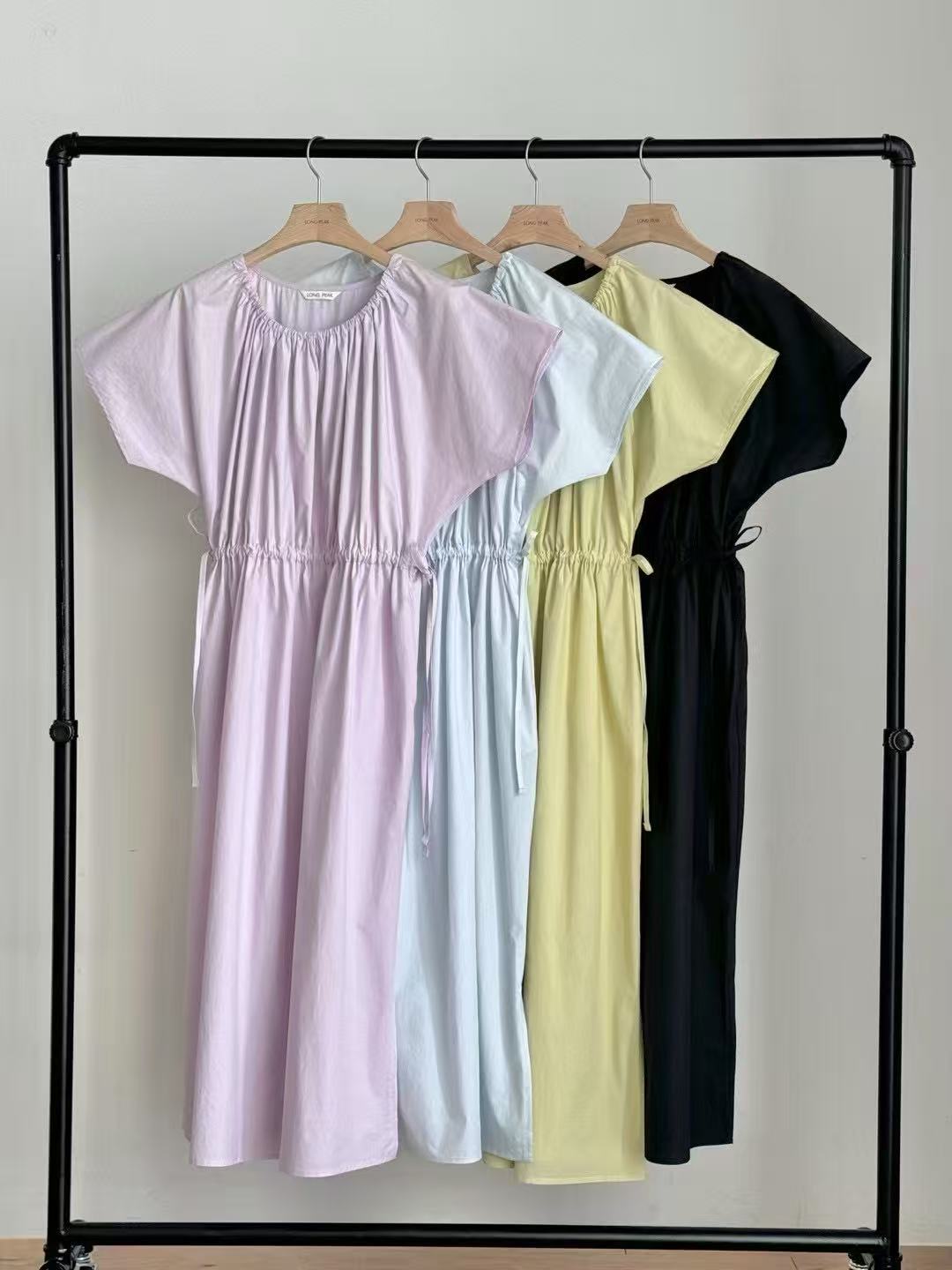 【团子家】韩国东大门夏款连衣裙休闲百搭长款收腰纯色显瘦气质