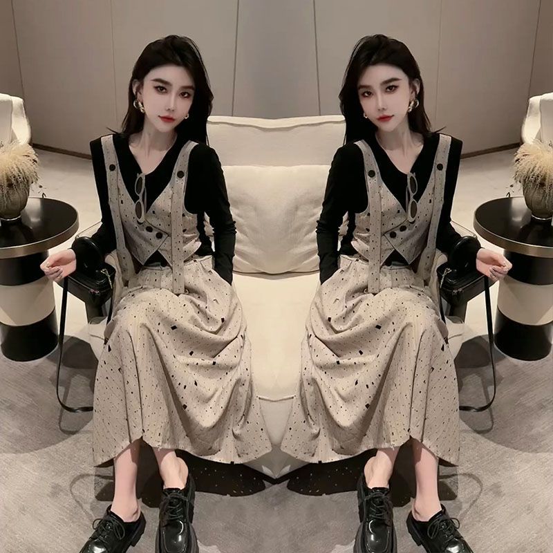 秋季女装洋气减龄气质显瘦两件套长袖上衣搭配高腰半身裙