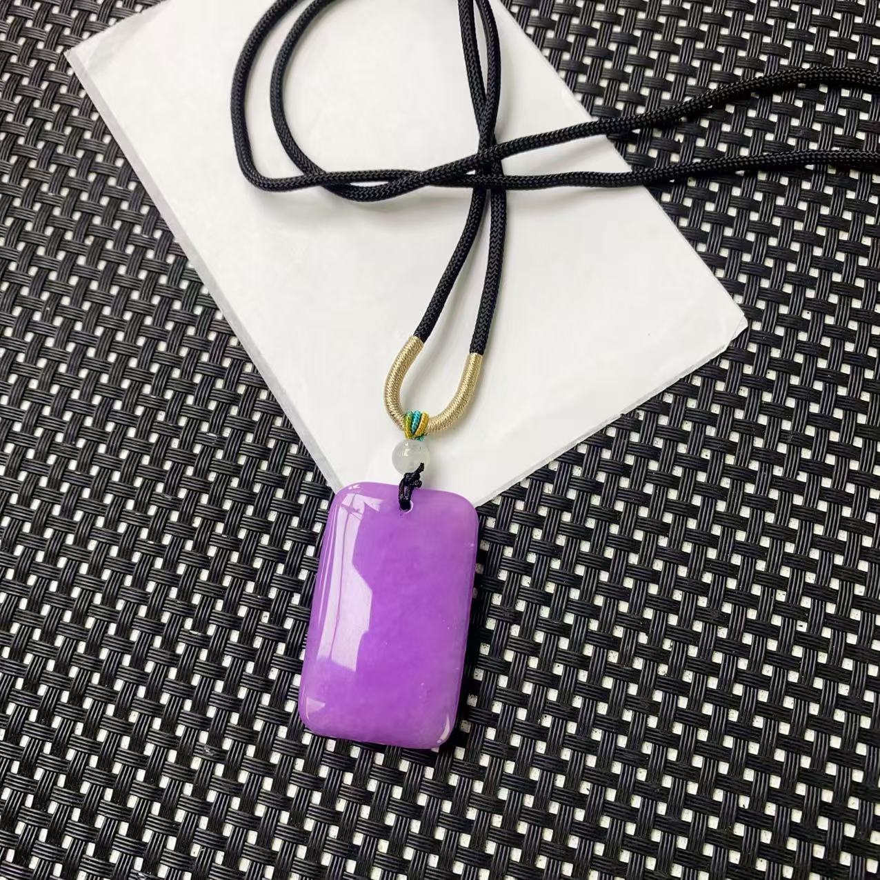 [石矿]A614紫非方牌项链吊坠