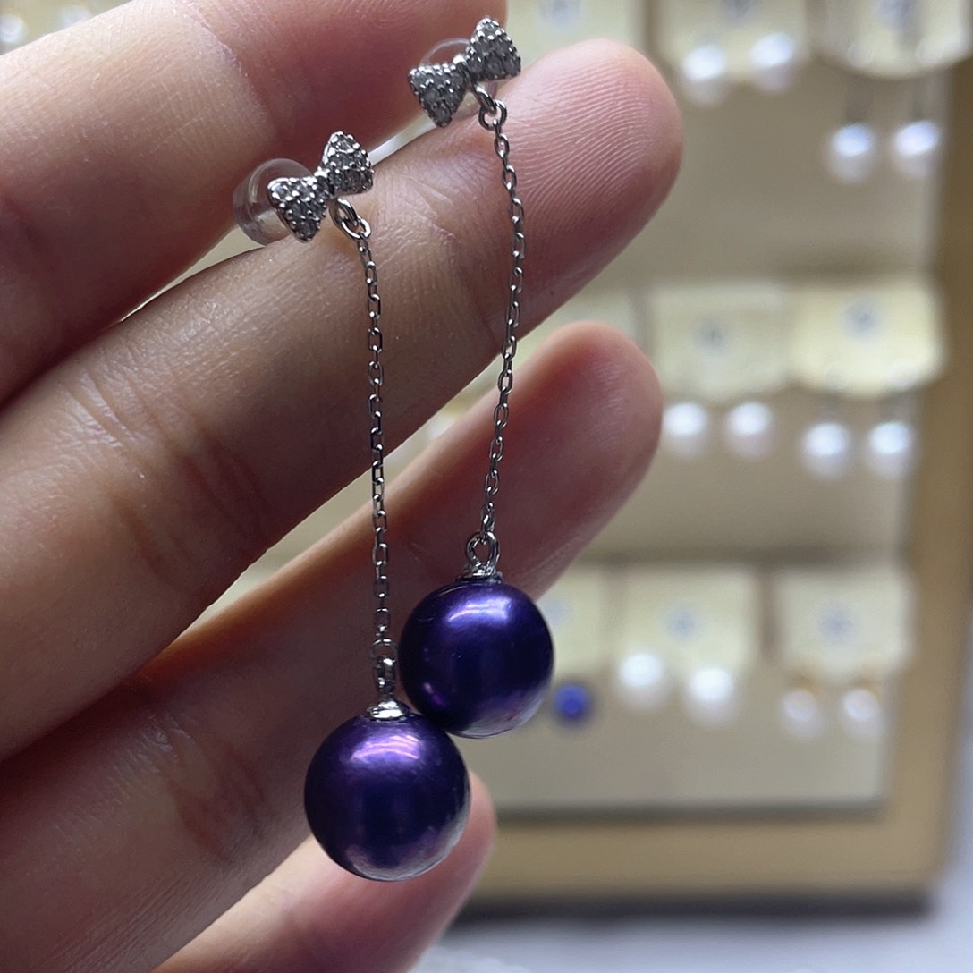 银S925镶嵌淡水珍珠耳饰