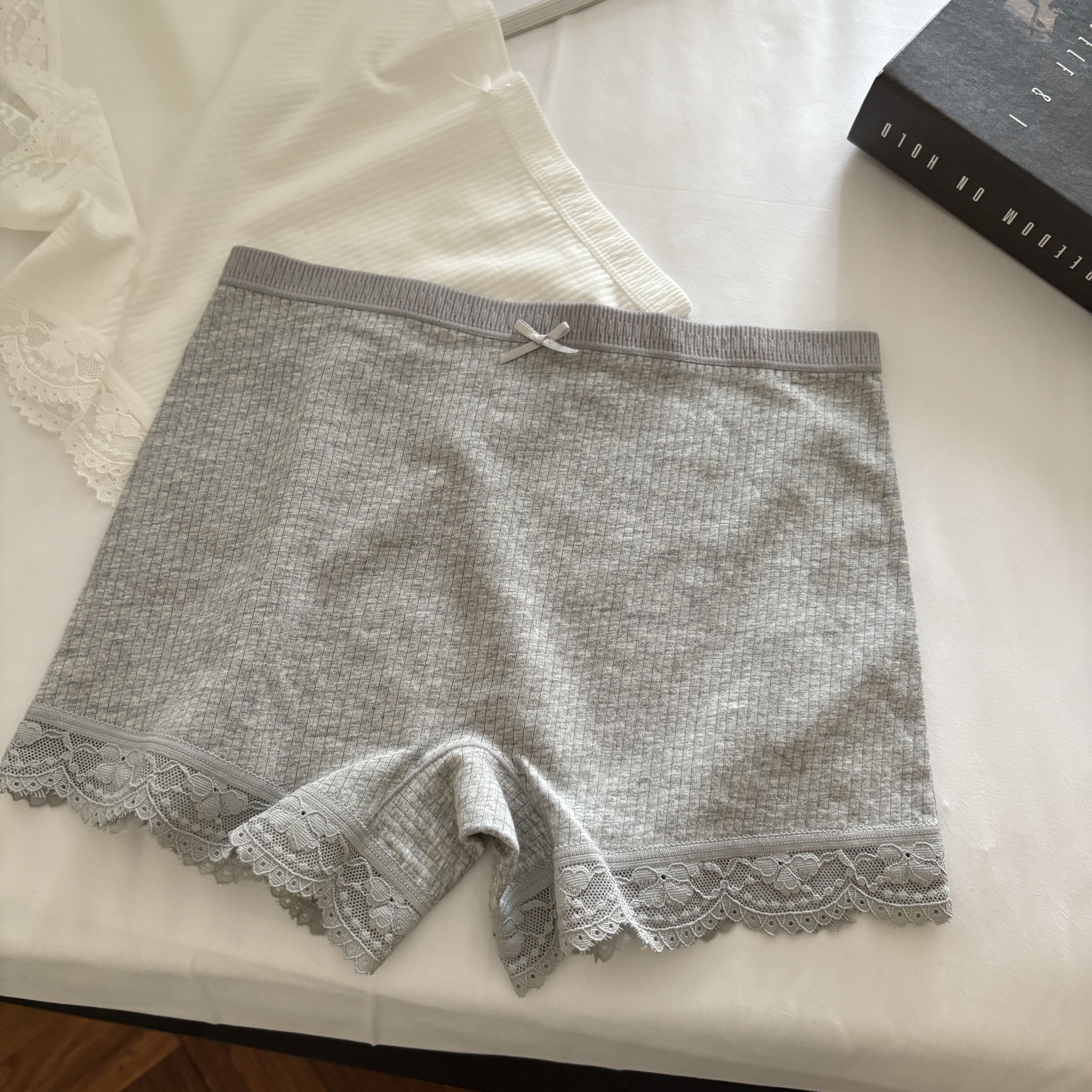 【黑炭】6526安全裤DF夏季防走光百搭薄棉软蕾丝蝴蝶结平角女内裤